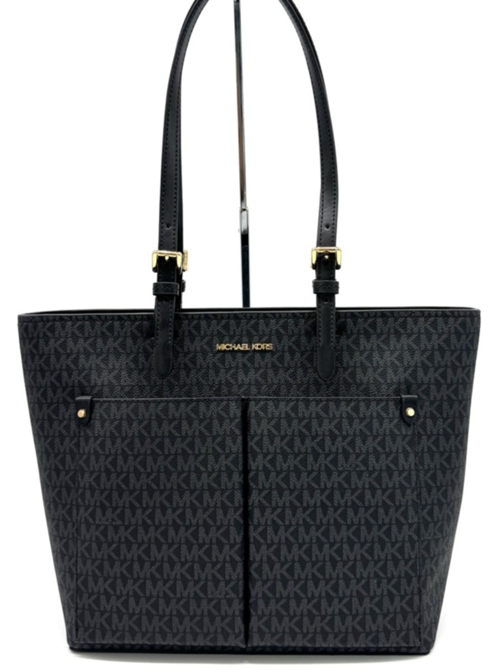Michael Kors Jet Set Medium Double Pocket Tote Bag Black Signature